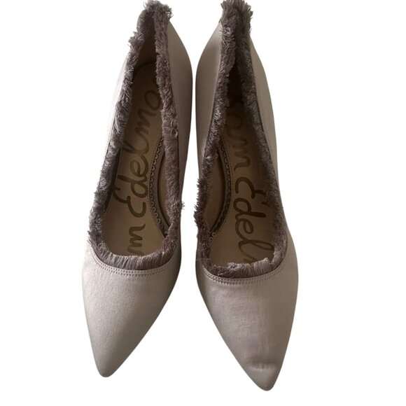 SAM EDELMAN Lavender Gray Fringe Fabric Trim Heels Size 9.5 - Picture 8 of 8